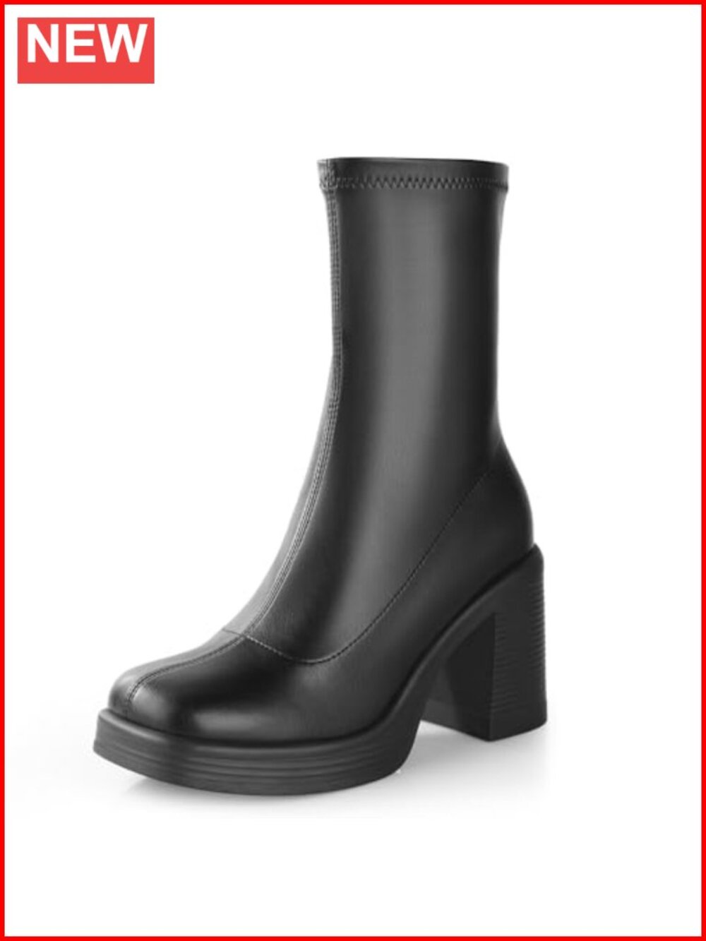 Platform Chunky Heel Ankle Boots 2.85in Y2K Square Toe Side Zipper Elastic PU